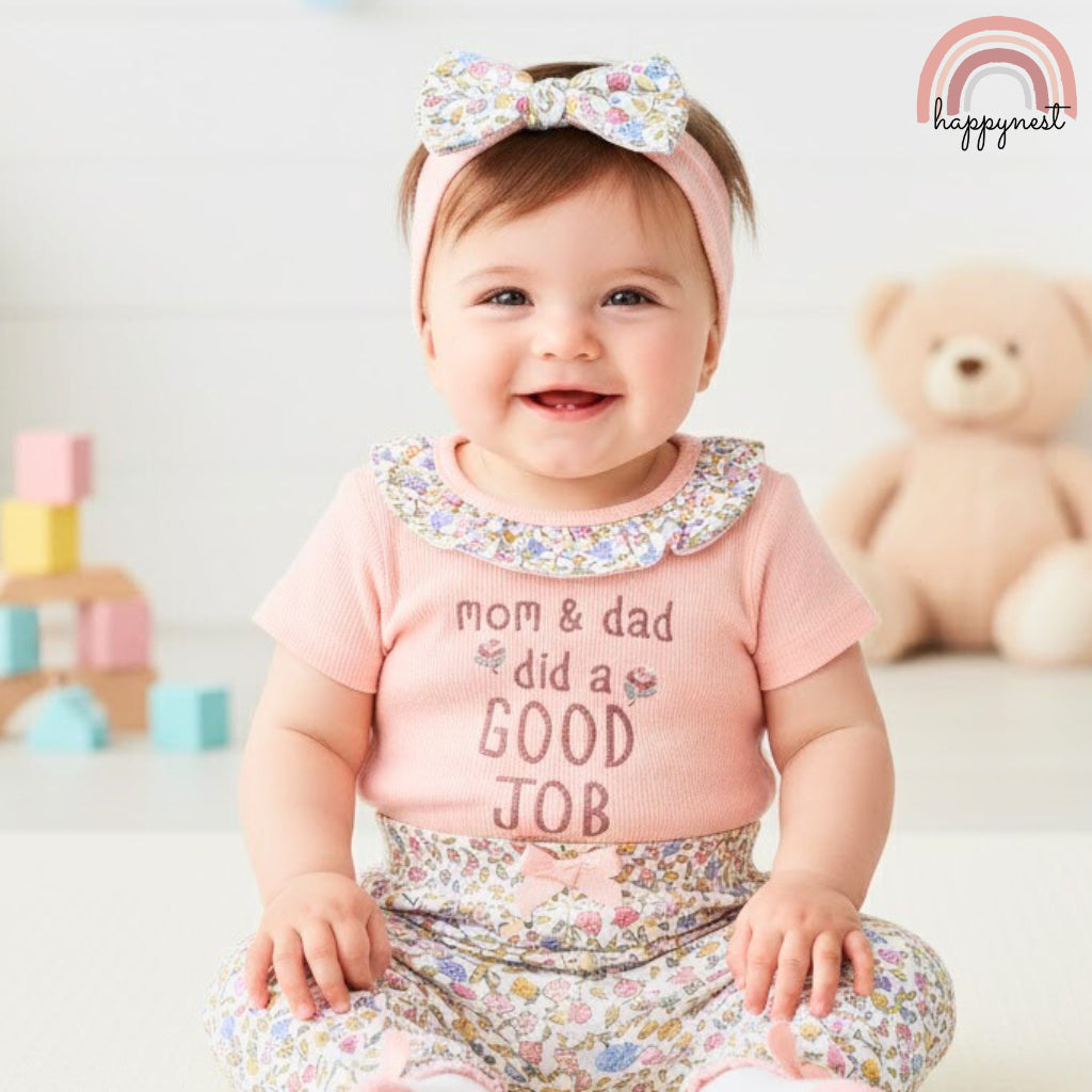 Tahari Baby Girl 4-Pc Gift Set 3-9 Months | Ribbed Bodysuit & Floral Bloomers (B64)
