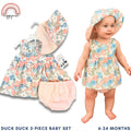 Floral 3-Piece Baby Set: Cute Dress, Bloomer & Reversible Sun Hat 6–24M – AA254