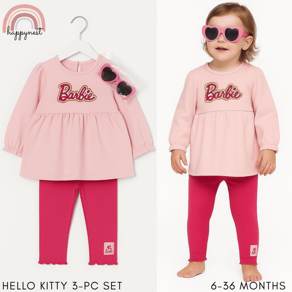 Barbie Baby Girls 3PC Outfit Set – Top, Leggings & Sunglasses | Overruns | 6–36M (SS558)