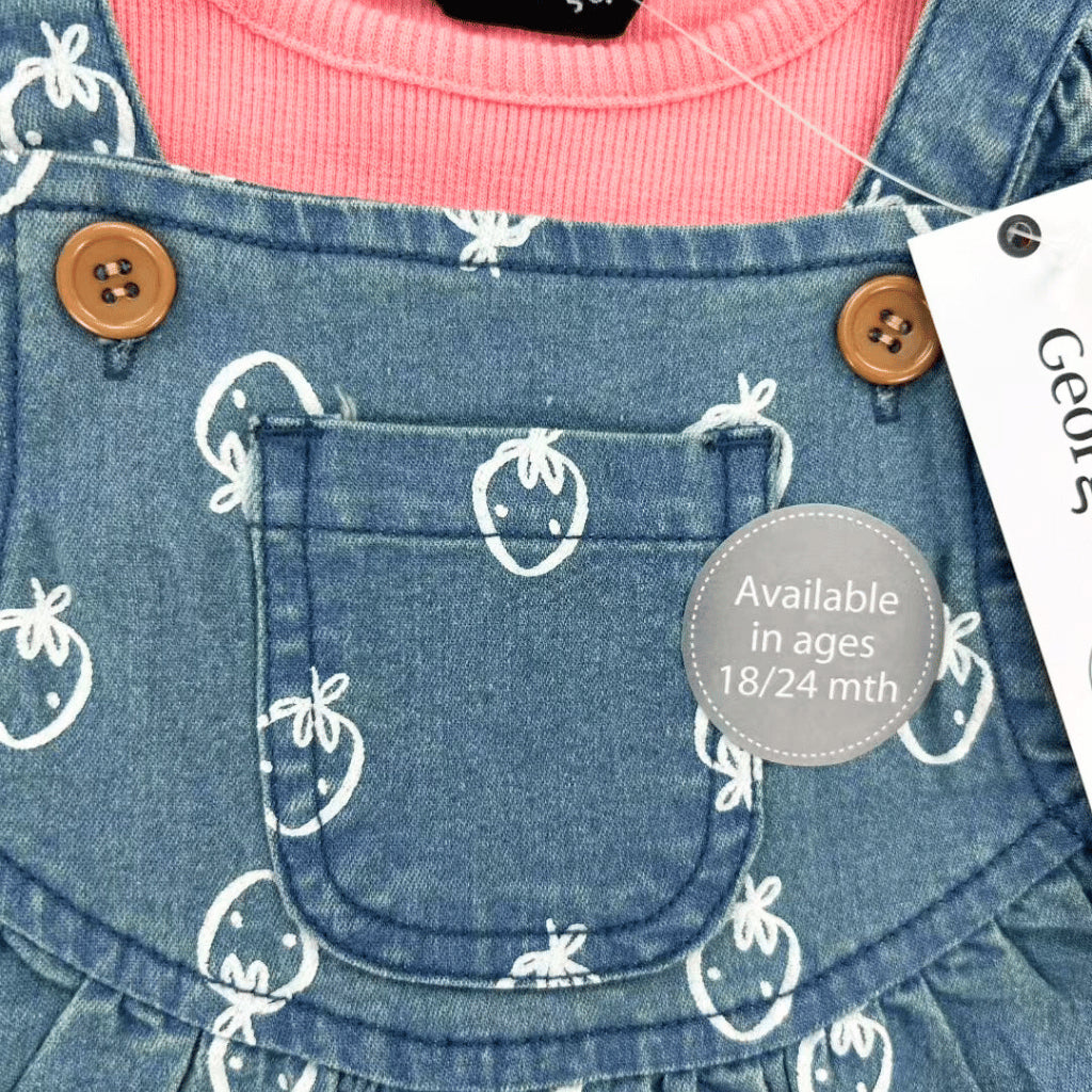 George Baby Girl 2-Piece Denim Jumper Dress + Shirt Outfit Set 3–36M (AA362)