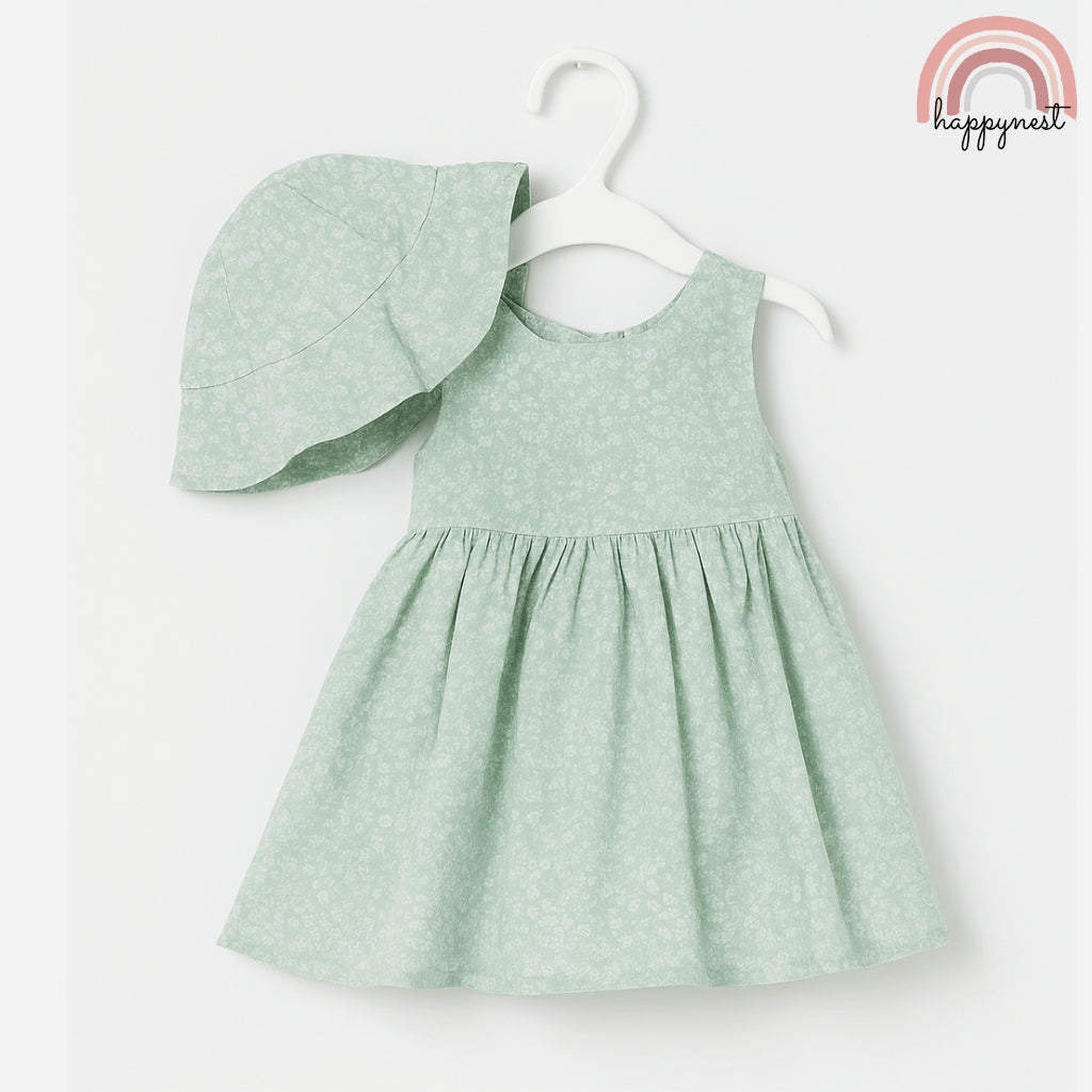 Adorable Mint Green Floral Dress and Hat Set for Baby Infant Girls 3-24 Months AA375