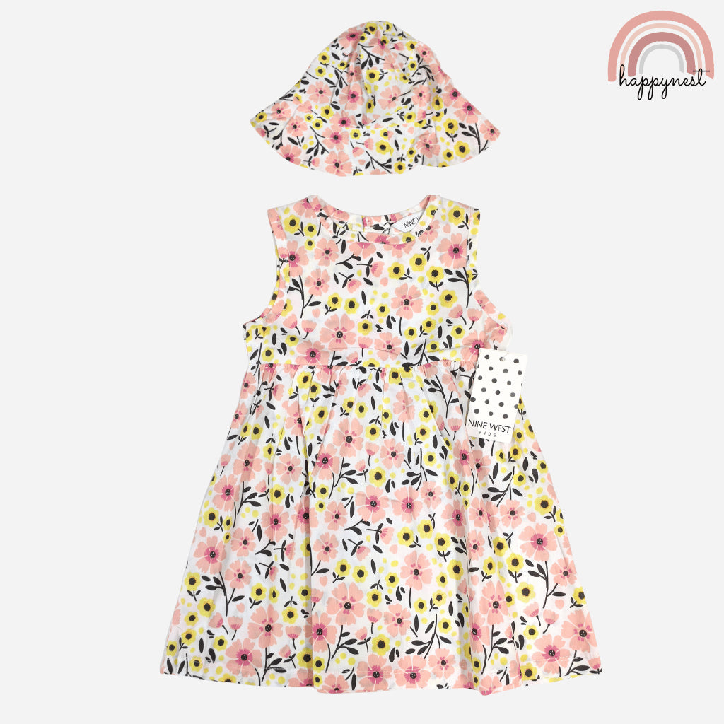 Pink & Yellow Floral Dress & Hat Set for Girls 12-24M AA381