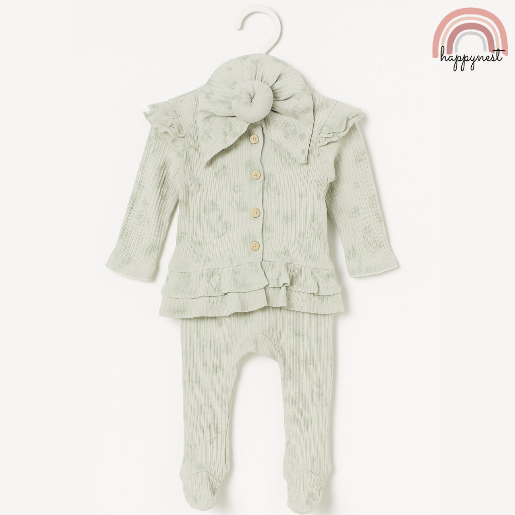 Baby Overalls Set Rachel Zoe Ribbed Cardigan, Footed Pants & Turban Hat Set AA387 3-9 Months
