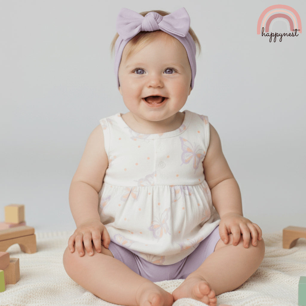 Baby Girl Outfit Set 3-PC: Shorts + Shirt + Headband Rachel Zoe AA419 0-9 Months