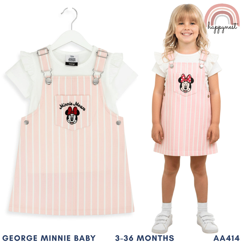 Minnie Mouse Overall Dress Terno Set for Baby Girls (3-36M) | AA414