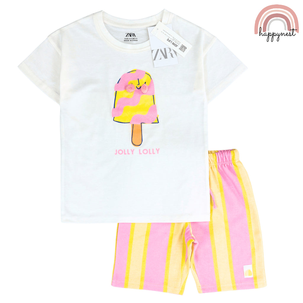Ice Cream Striped Terno Set for Girls T-Shirt & Shorts (2-10Y) | AA423