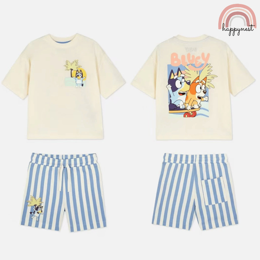 Bluey Summer Terno Set Striped Shorts for Kids Boys (2-10Y) | AA425