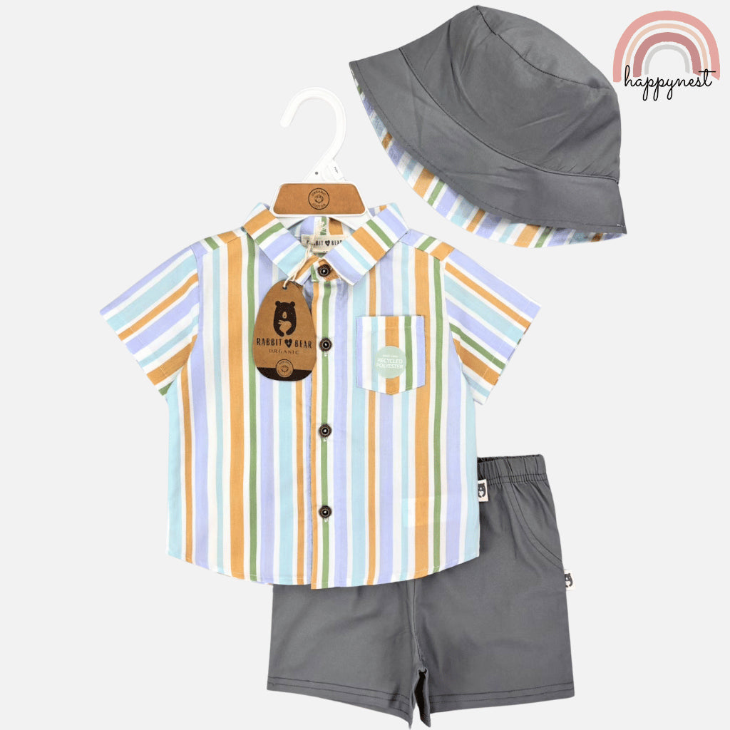 Rabbit Bear 3-PC Striped Terno w/ Bucket Hat (1-4Y) | AA436