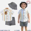Rabbit Bear 3-PC Striped Terno w/ Bucket Hat (1-4Y) | AA436