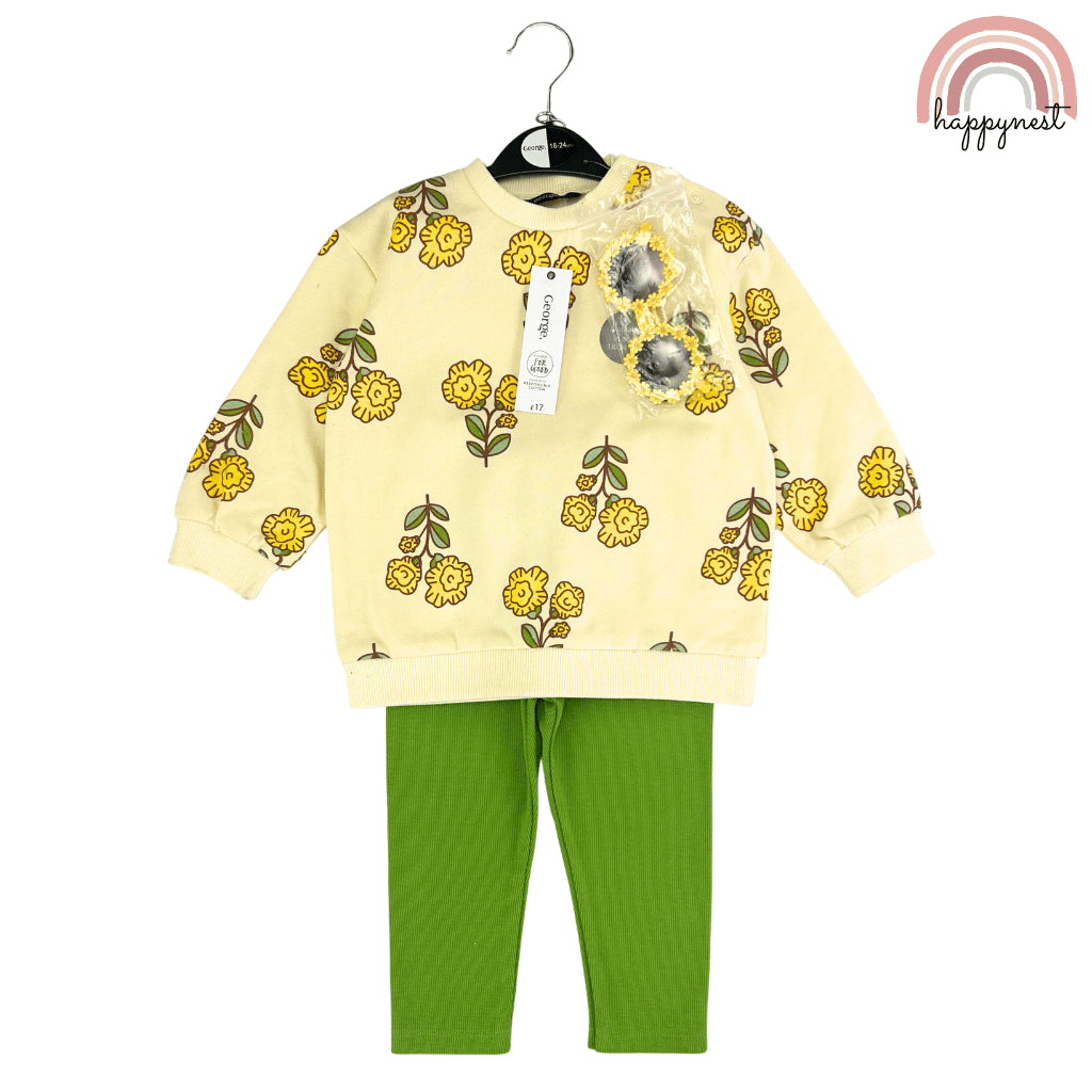 GEORGE Sunflower Baby Toddler Girls 2PC Set Sweatshirt Leggings Pambahay 3M-36M SS594
