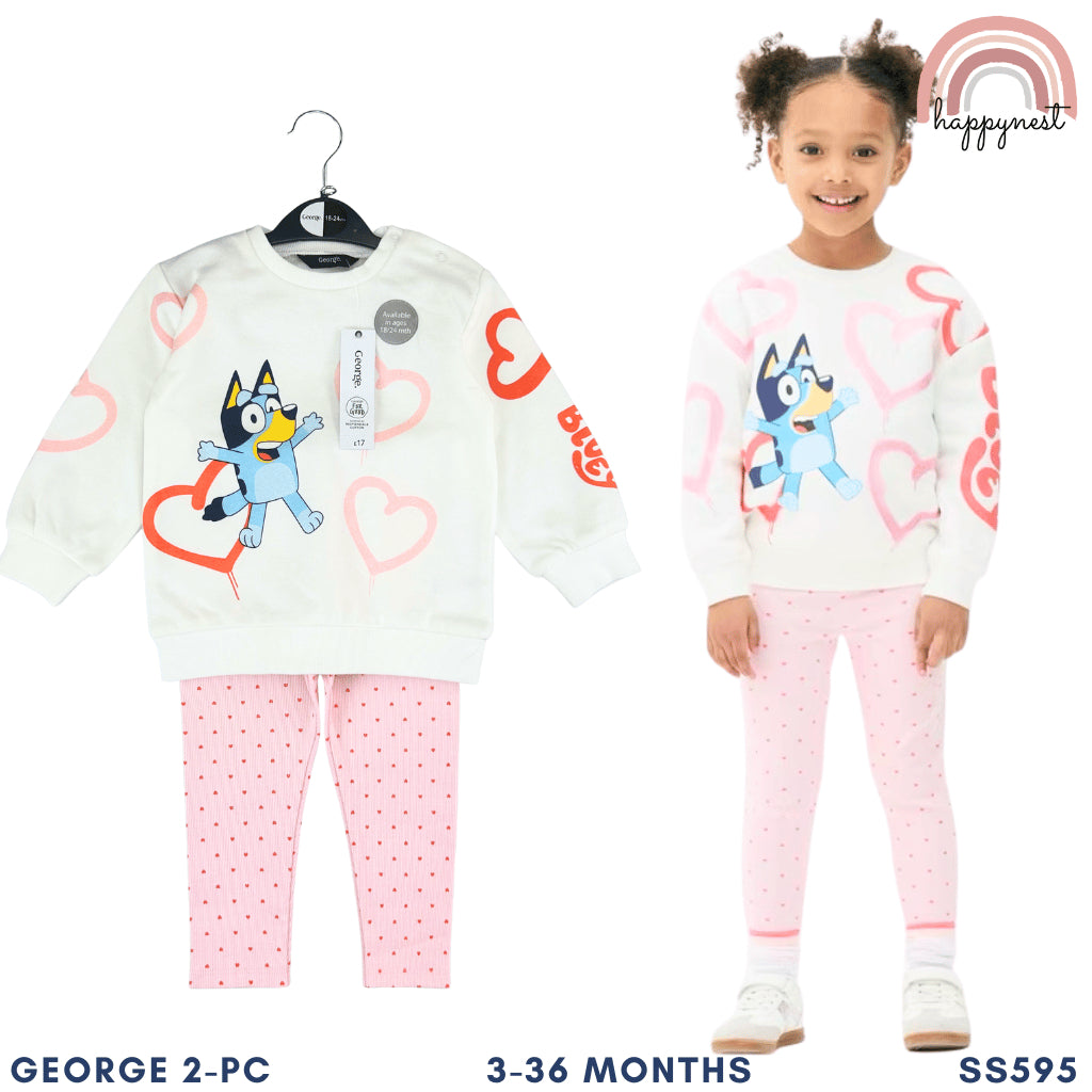 GEORGE Bluey Heart Girls 2PC Set Baby Toddler Sweatshirt Leggings Pambahay 3M-36M SS595