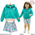HELLO KITTY Girls Kids 2PC Set Teal Zipper Hoodie Floral Shorts Summer 3-8Y SS616