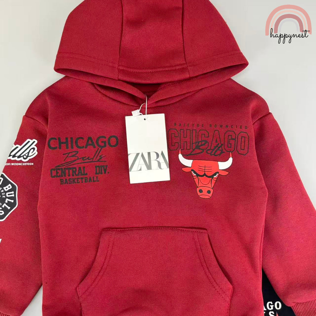 Chicago Bulls Hoodie Terno Set Kids Sweatshirt Jogger Pants Red 2-8Y SS651