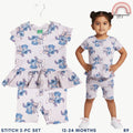 Disney Stitch & Angel Toddler Girls 2-Pc Ruffle Top & Shorts Set | Ribbed Cotton | 12-24 Months (B9)