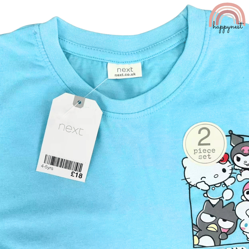 Hello Kitty & Friends Girls 2-Pc T-Shirt & Bike Shorts Set | Sky Blue | 2-10 Years (AA482)