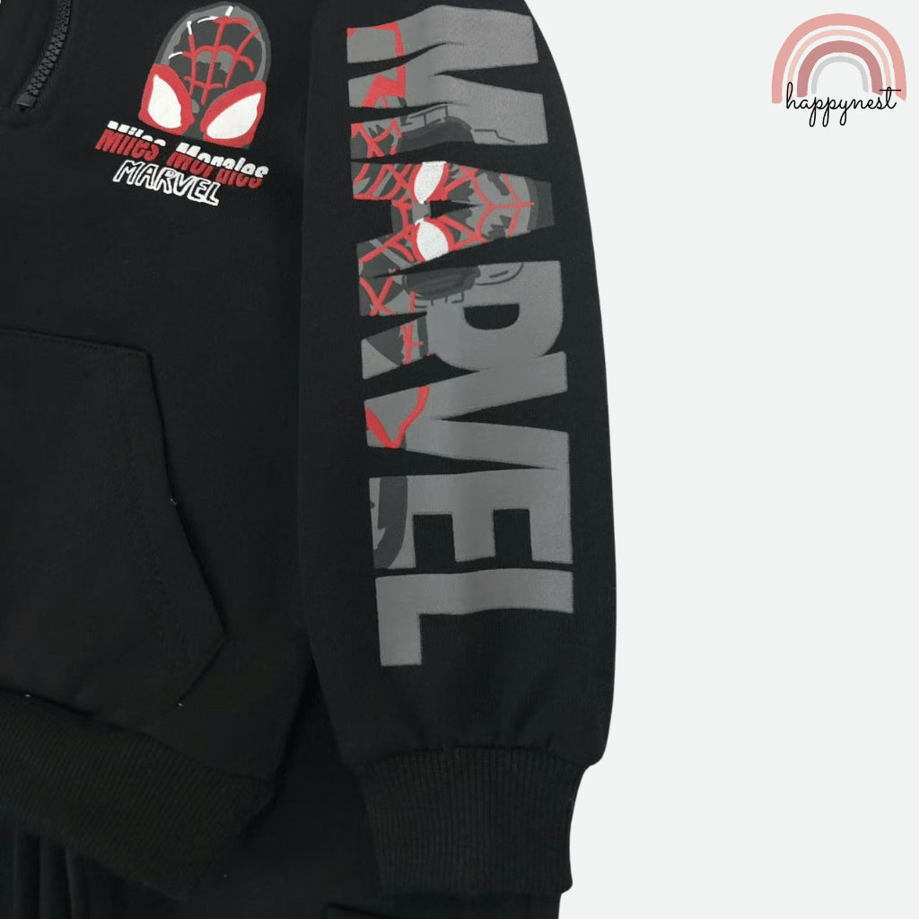 Marvel Spiderman Miles Morales Kids 2-Pc Set | Black Half-Zip Hoodie & Cargo Joggers | 2-8Y (SS681)