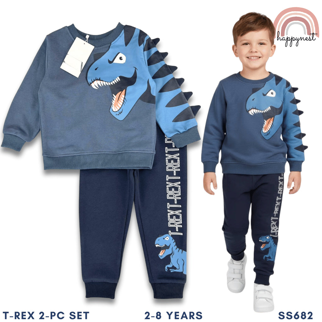Dino Boys 2-Pc Pullover & Jogger Set | Navy Blue Tracksuit | 3D Spikes | 2-8 Years (SS682)