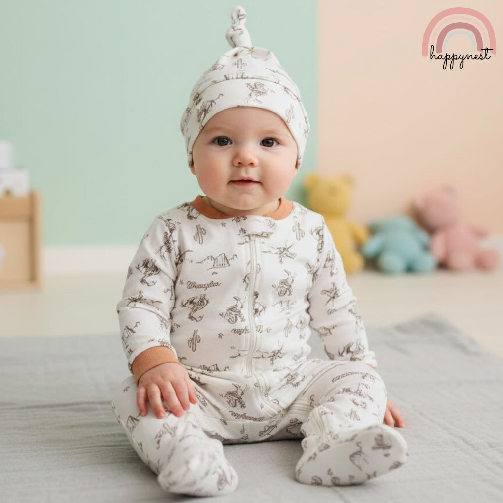 Wrangler Baby 2-Pc Sleepsuit & Hat Set | Cowboy Print (B55) 3 - 9 Months