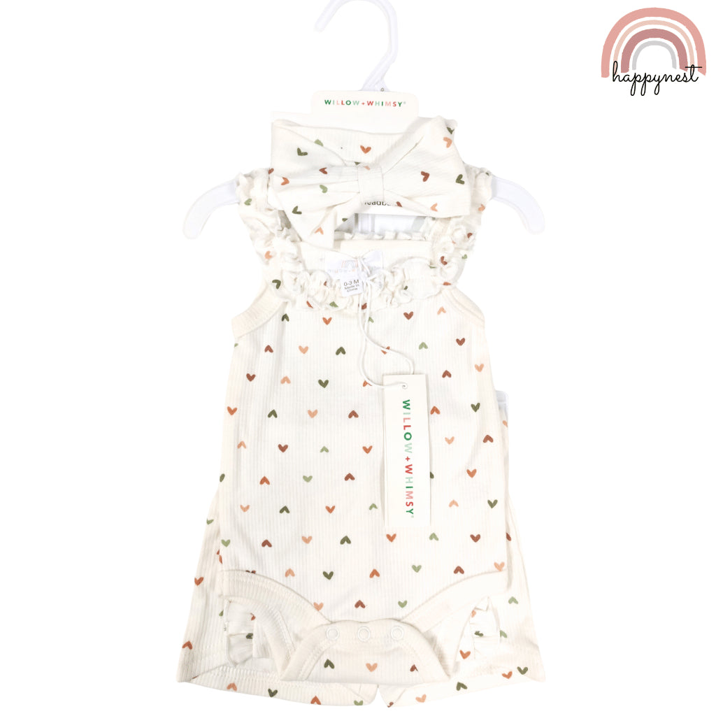 Baby Girl White OOTD Set 3pcs Romper Shorts and Headband Outfit 0-12 Months AA318
