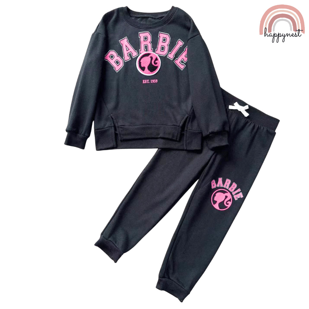 Barbie Kids 2PC Tracksuit – Black Sweatshirt & Jogger Pants Outfit | 4–7 Years (SS530)
