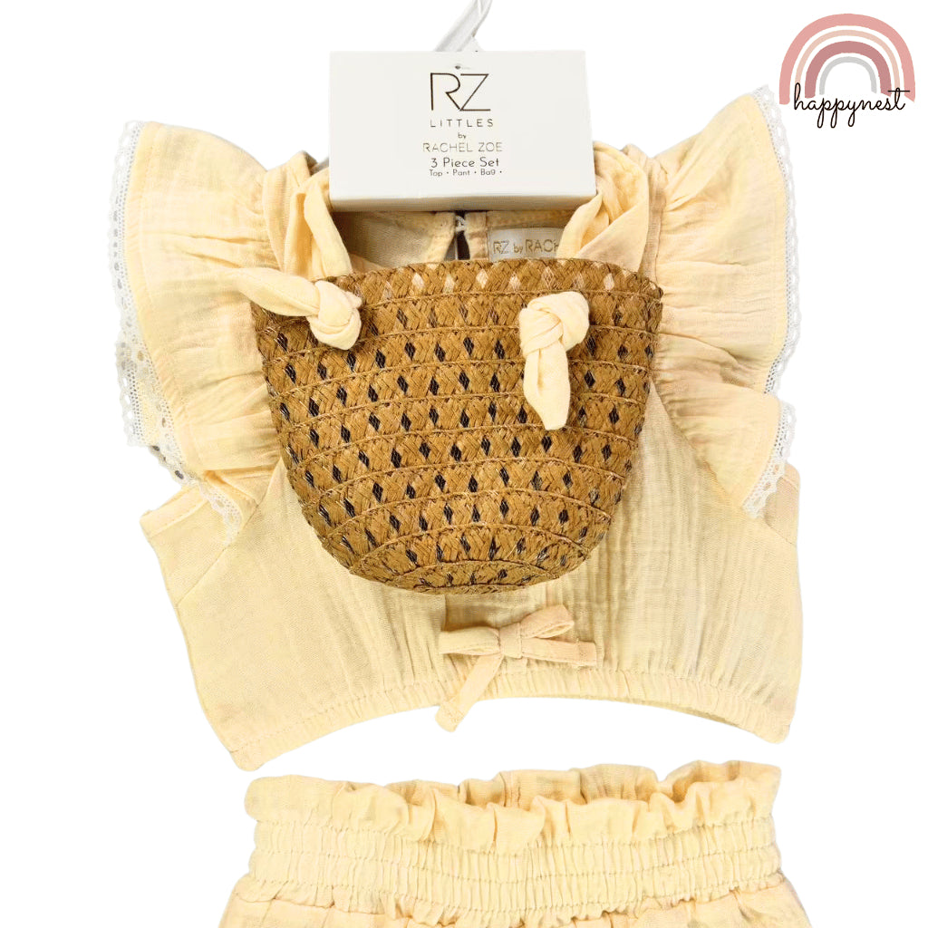Rachel Zoe 3-Piece Yellow Baby Set with Embroidered Top, Pants & Bag (2–4 Years) | AA365