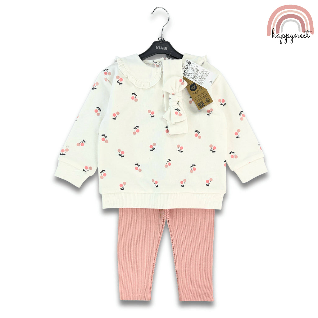 Kiabi 3-Piece Baby Girl Cherry Top, Ribbed Leggings & Bow Set (3–36 Months) | SS554