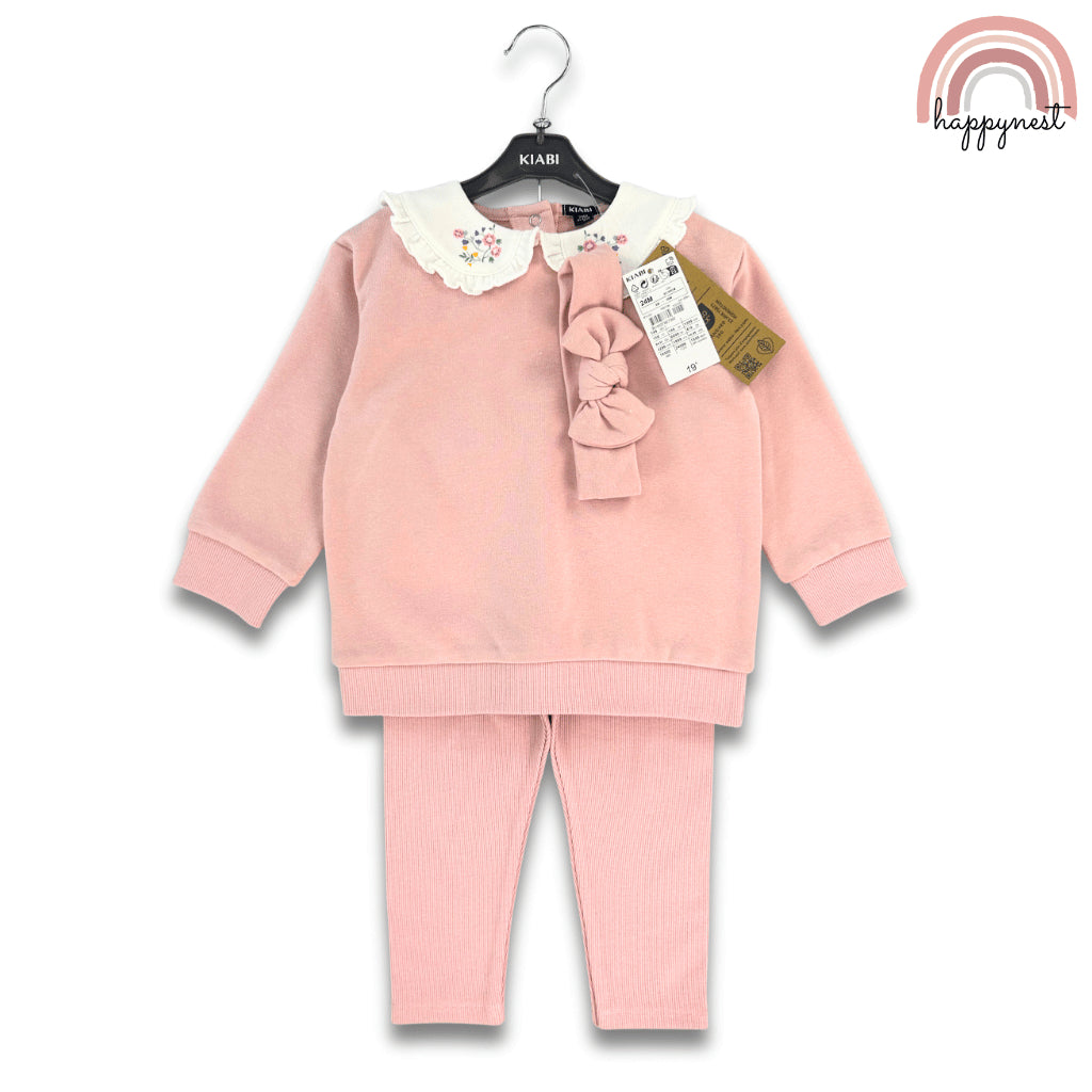 Kiabi 3-Piece Baby Girl Set with Embroidered Collar & Bow Leggings (3–36 Months) | SS555