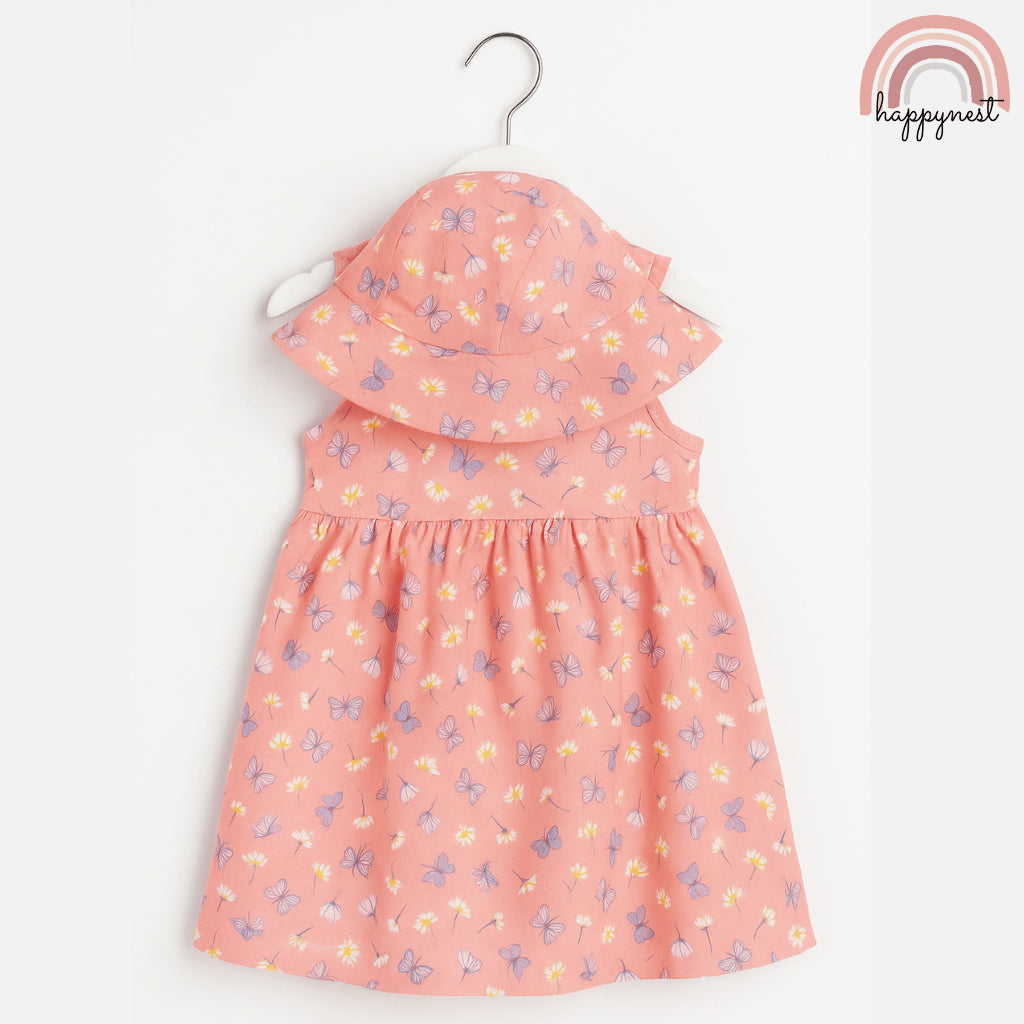 Cute Butterfly Print Dress and Hat Terno for Little Girls 4-7 Years AA376