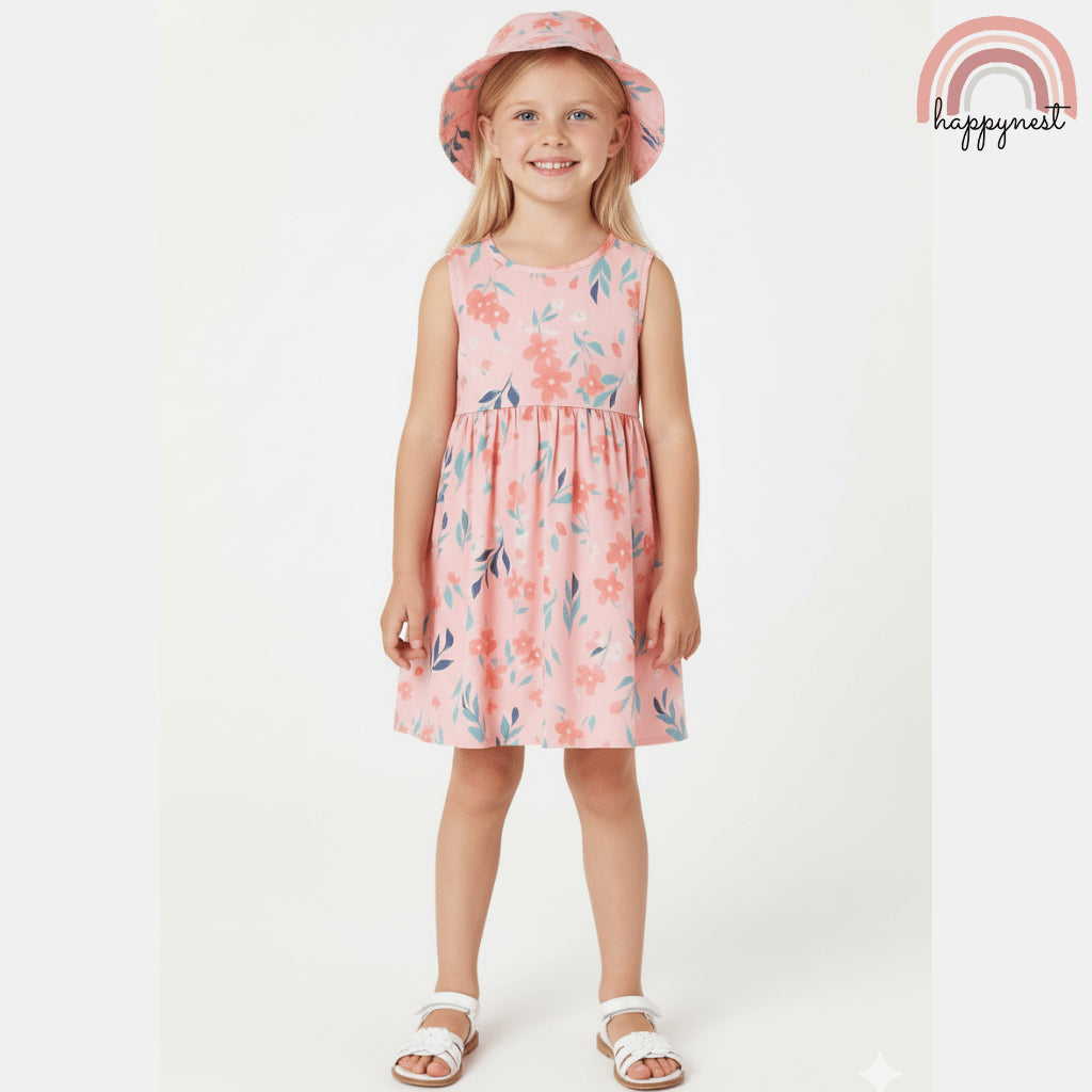 Nine West Dress with Hat for Girls Floral Sleeveless 4-7 Years Old AA369 Group