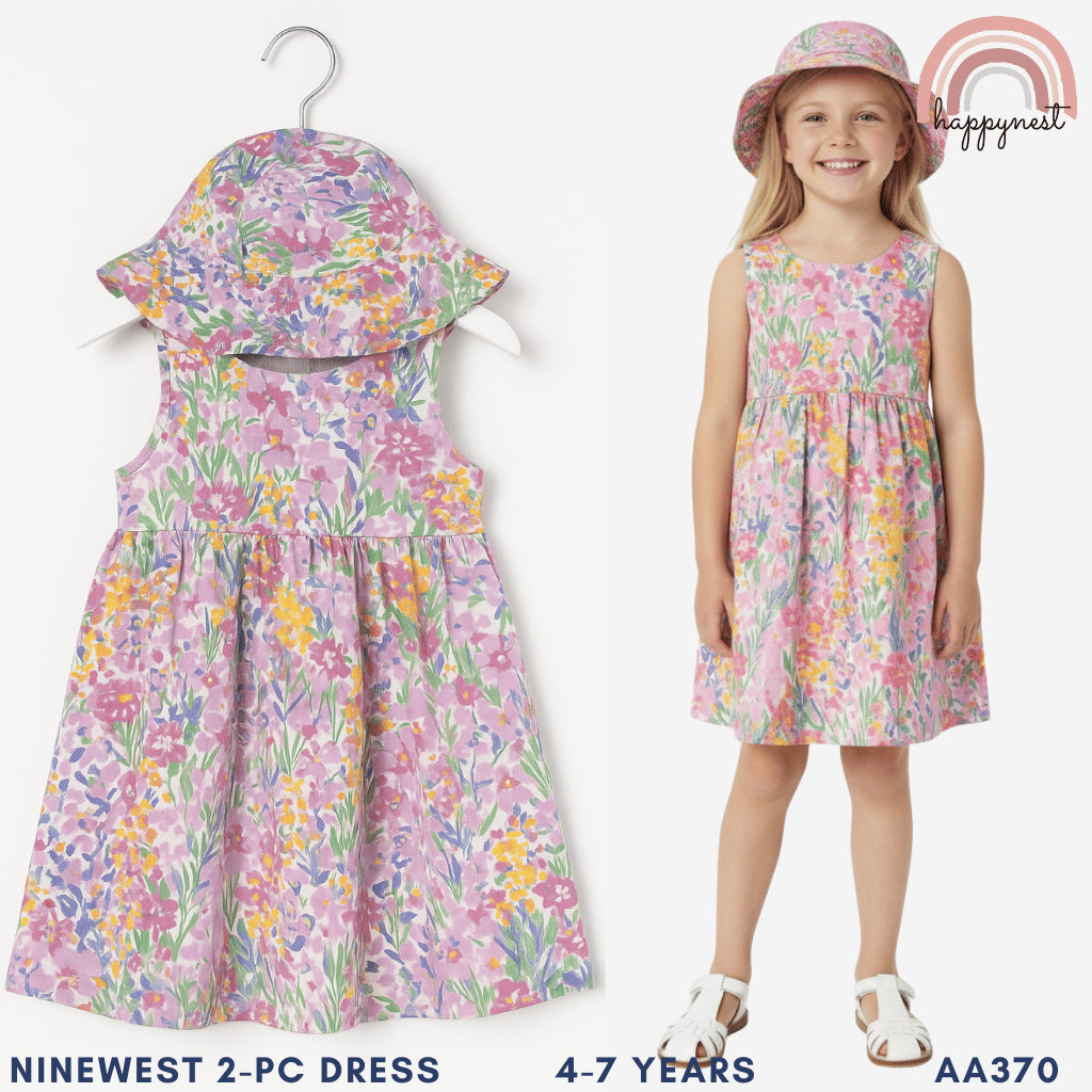 Nine West Dress with Hat for Girls Floral Sleeveless 4-7 Years Old AA369 Group