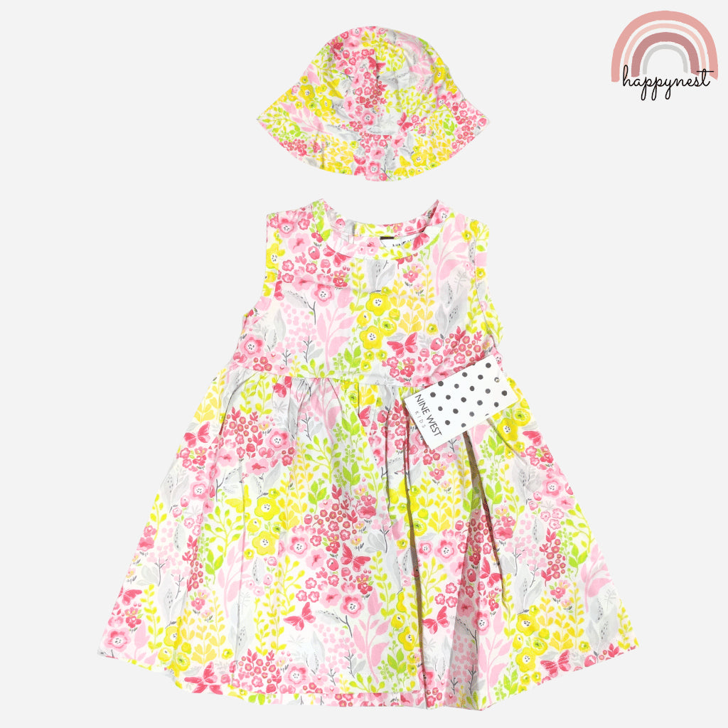 Nine West Floral Dress with Hat for Baby Girls 12–24 Months Old AA371