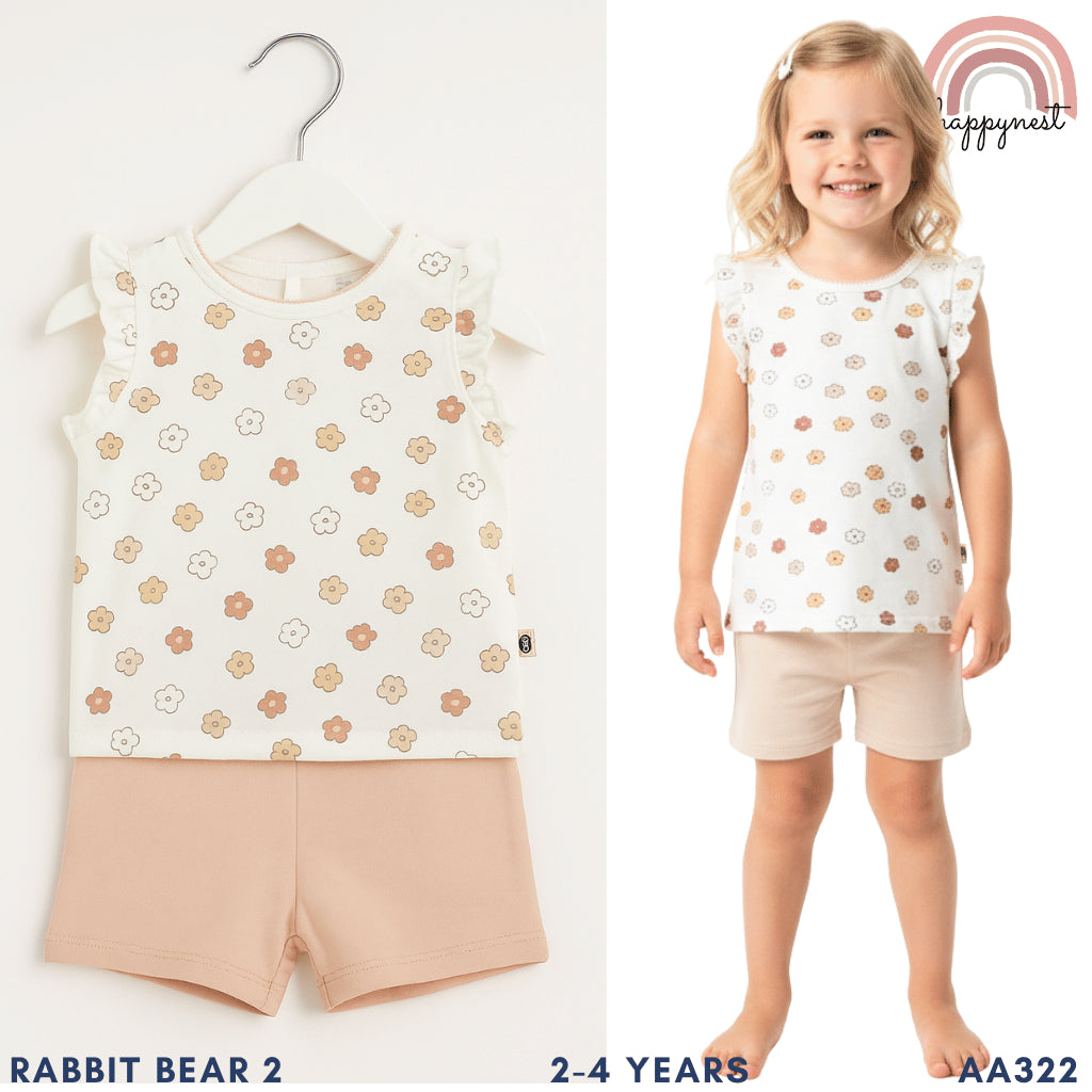 Rabbit Bear Floral Terno Set for Girls (2-4Y) | AA322
