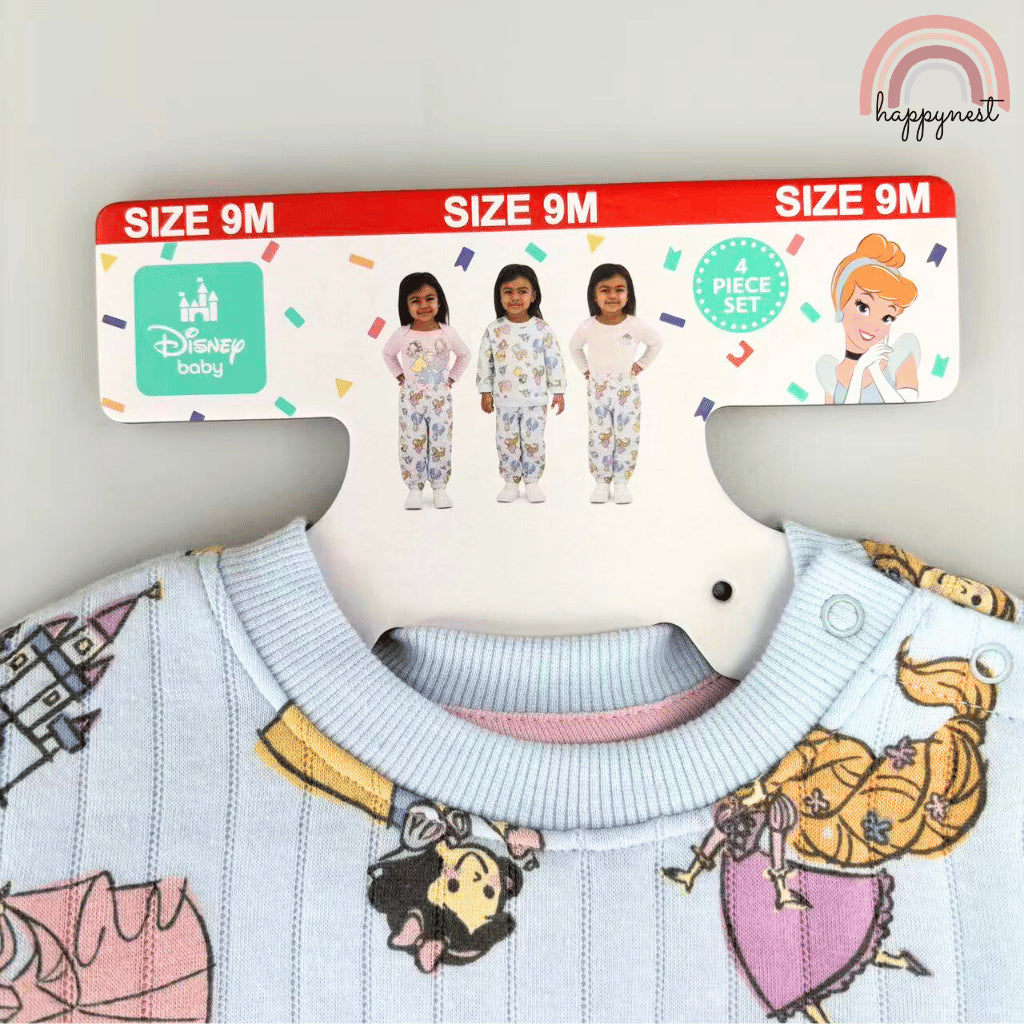 Disney PRINCESS Baby 4PC Set Light Blue Pink Toddler Pajama Sleepwear Bodysuit 9M-2Y SS598