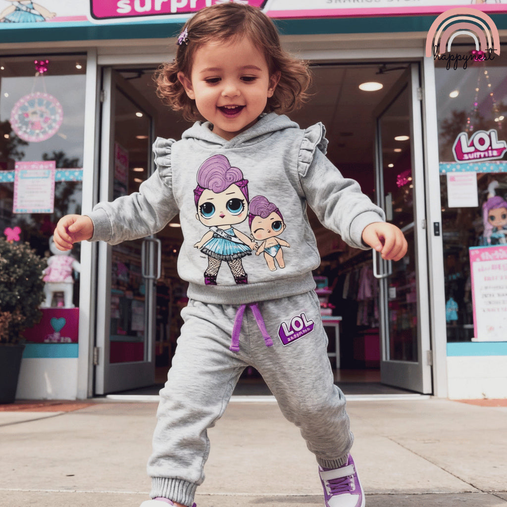LOL Surprise! Baby Girl 2PC Set Gray Ruffle Hoodie Jogger Pants Fashion 6-36 Months SS614