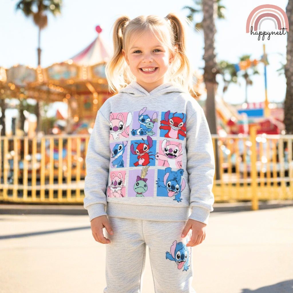 Stitch Terno Set Kids Girls Hoodie Sweatshirt & Jogger Pants Grey Fleece 2-8Y SS623