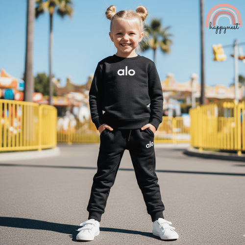 Alo Kids Terno Set Sweatshirt & Jogger Pants Unisex Black 2-8 Years SS644