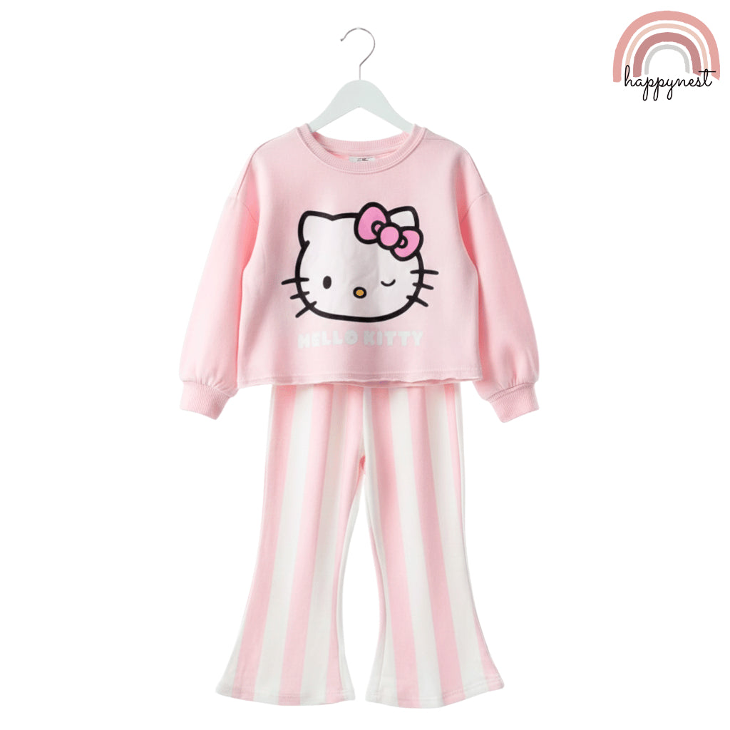 HELLO KITTY Girls Kids 2PC Set Pink White Sweater Striped Pants Fashion School 3-8Y SS615