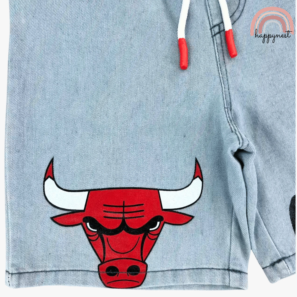 Chicago Bulls Kids 2-Pc Outfit Set - Red Graphic Tee & Denim Shorts (Ages 2-10) AA469