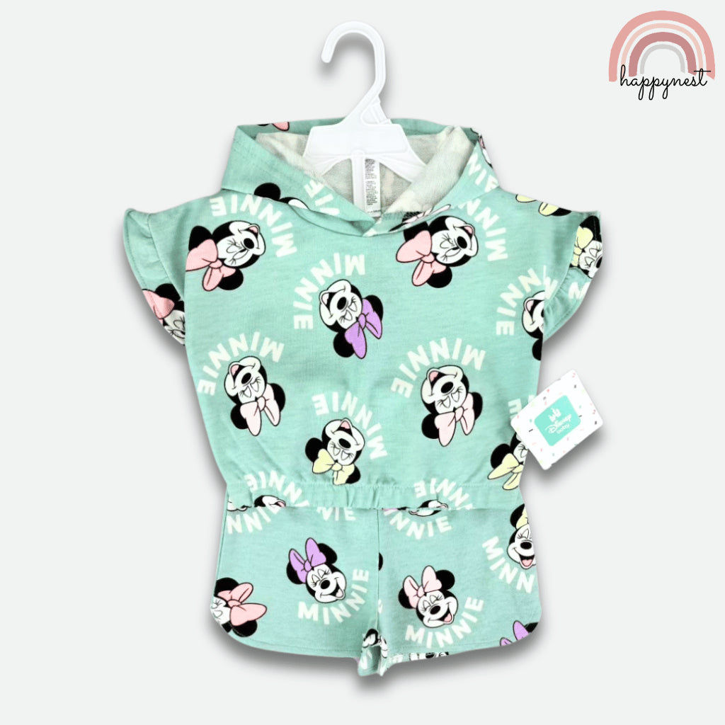 Disney Minnie Mouse Girls 2-Pc Ruffle Hoodie & Shorts Set | Soft Mint Green | 1-4 Years (AA467)