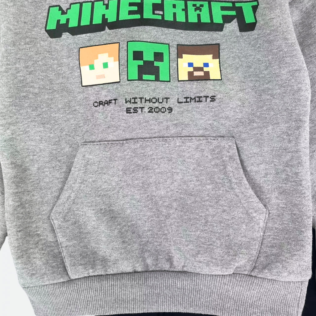 Minecraft Kids Boys 2-Pc Hoodie & Cargo Joggers Set | Grey Tracksuit | 2-8 Years (SS680)
