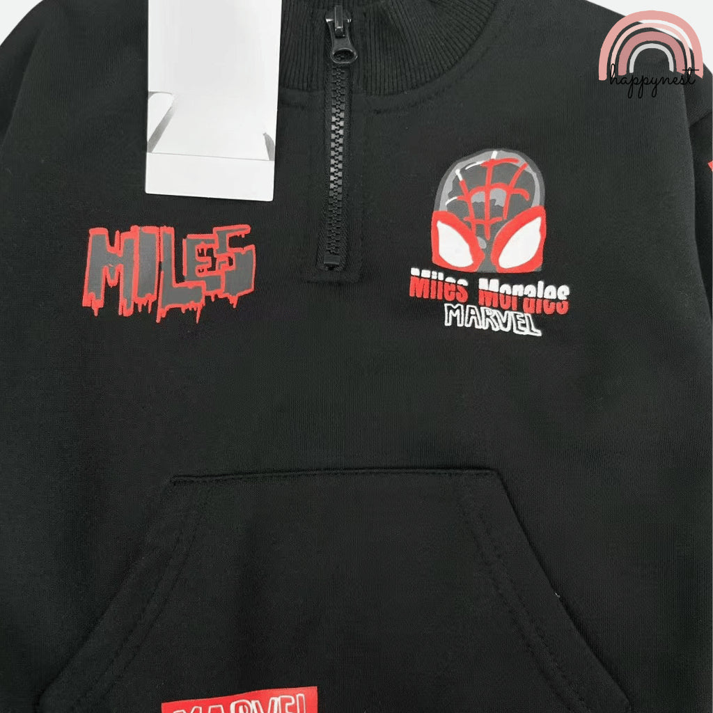 Marvel Spiderman Miles Morales Kids 2-Pc Set | Black Half-Zip Hoodie & Cargo Joggers | 2-8Y (SS681)