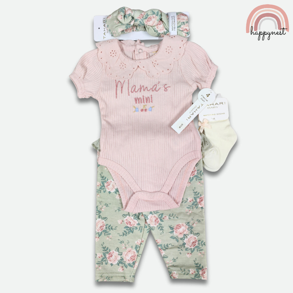 Tahari 4-Piece Baby Girl Set | Floral "Mama's Mini" Outfit | 3-9 Months | B64
