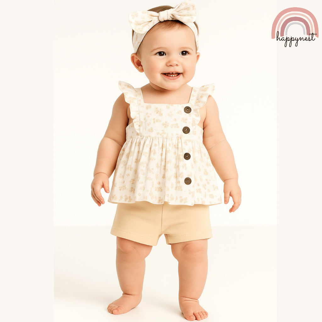 Baby Girl OOTD Floral 3-Piece Set  Dress Bloomers Headband 0-12 Months AA311