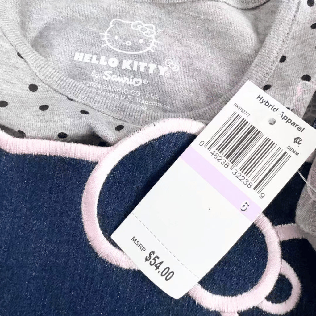 Hello Kitty Girls Denim Jumper Dress – Shirt & Skirt Outfit | Overruns Quality | 2–7Y (AA310)