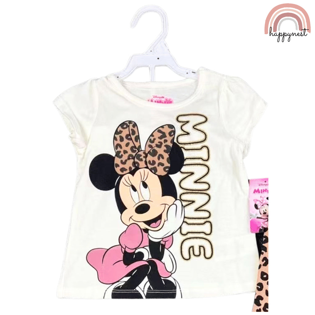 Minnie Girls Leopard Bow Friends Tee & Leggings Set 2–7Y Soft Cotton AA304