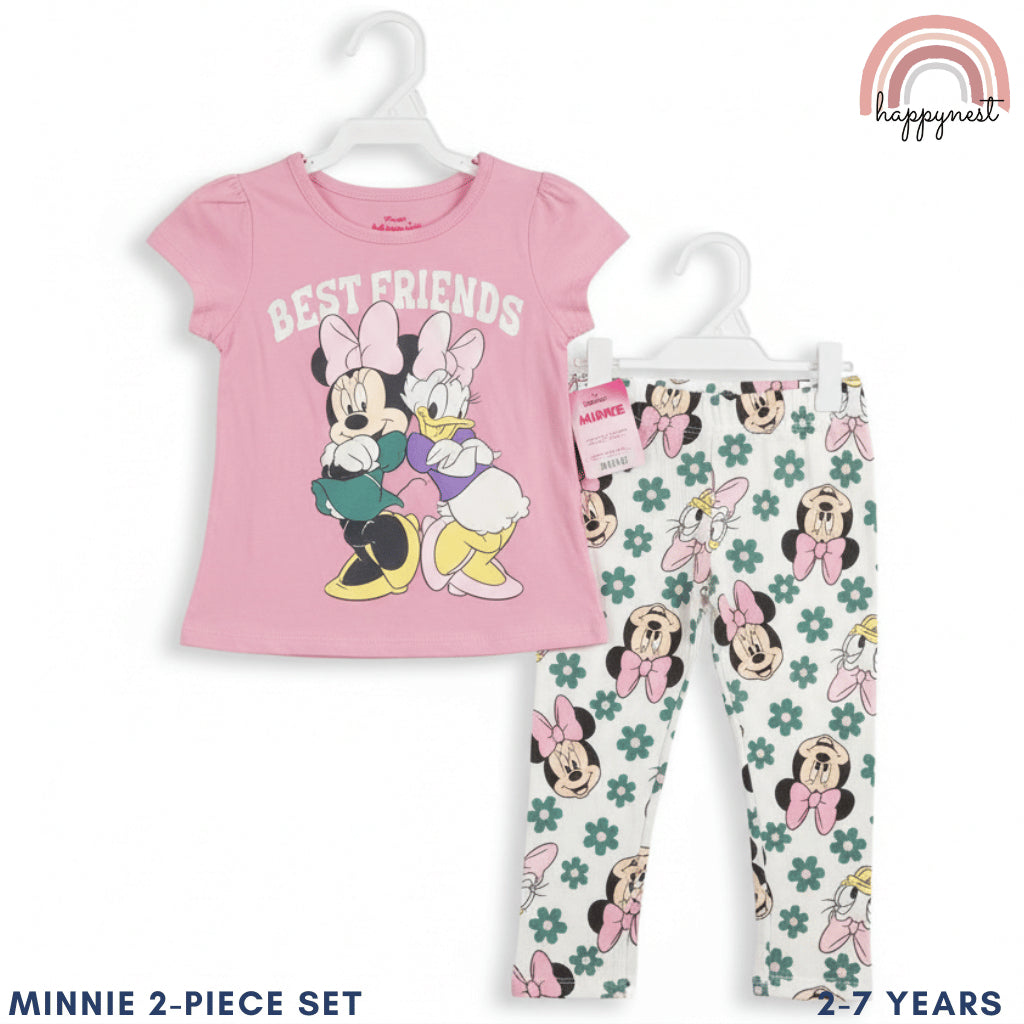 Minnie Girls Pink Tee & Floral Leggings Set 2–7Y  Soft Cotton AA305
