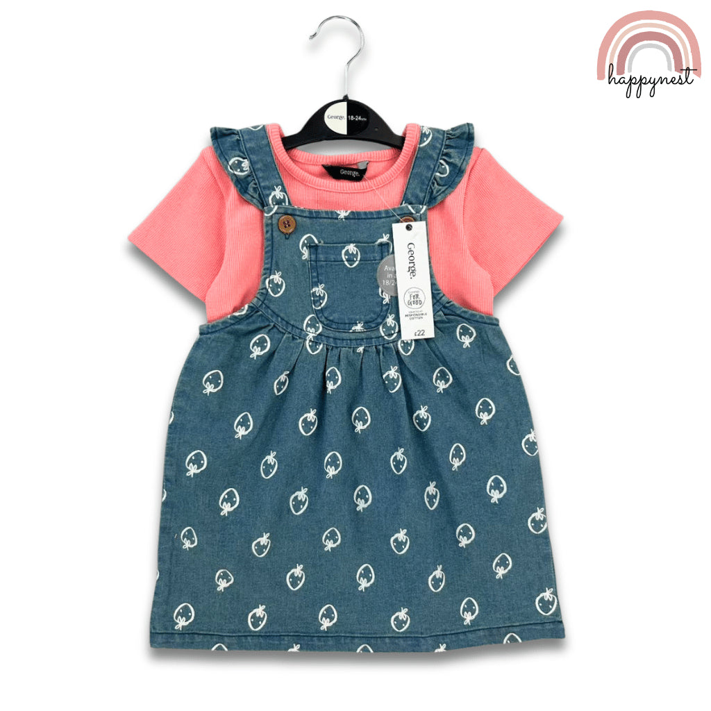 George Baby Girl 2-Piece Denim Jumper Dress + Shirt Outfit Set 3–36M (AA362)
