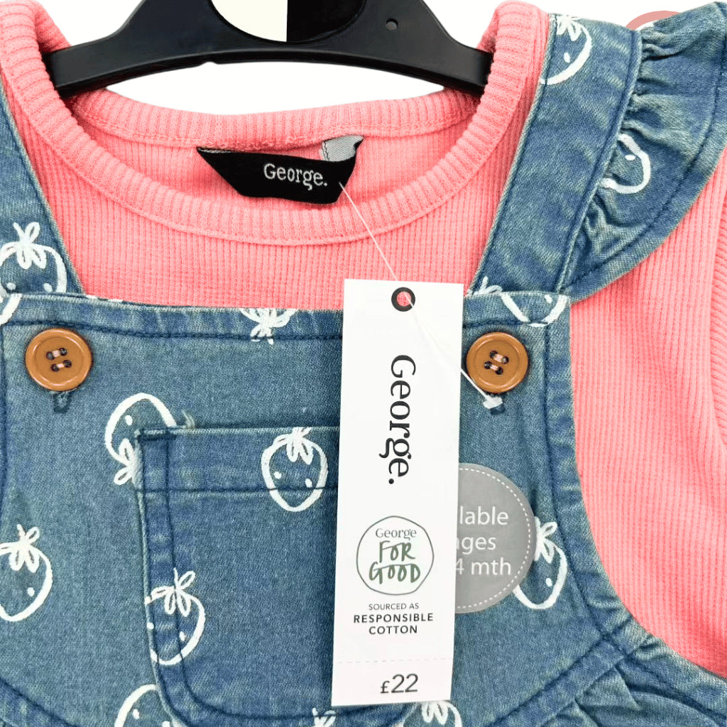 George Baby Girl 2-Piece Denim Jumper Dress + Shirt Outfit Set 3–36M (AA362)