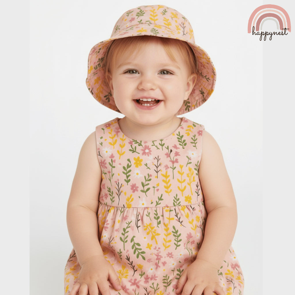Pink Meadow Floral Dress & Hat Set for Girls 12-24M AA380