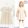 Girls Floral Dress with Socks & Clips Set Rabbit Bear (2-4Y) | AA323